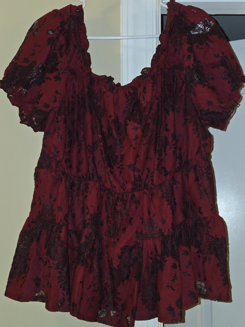 torrid Burgundy and Black Lace Peasant Blouse